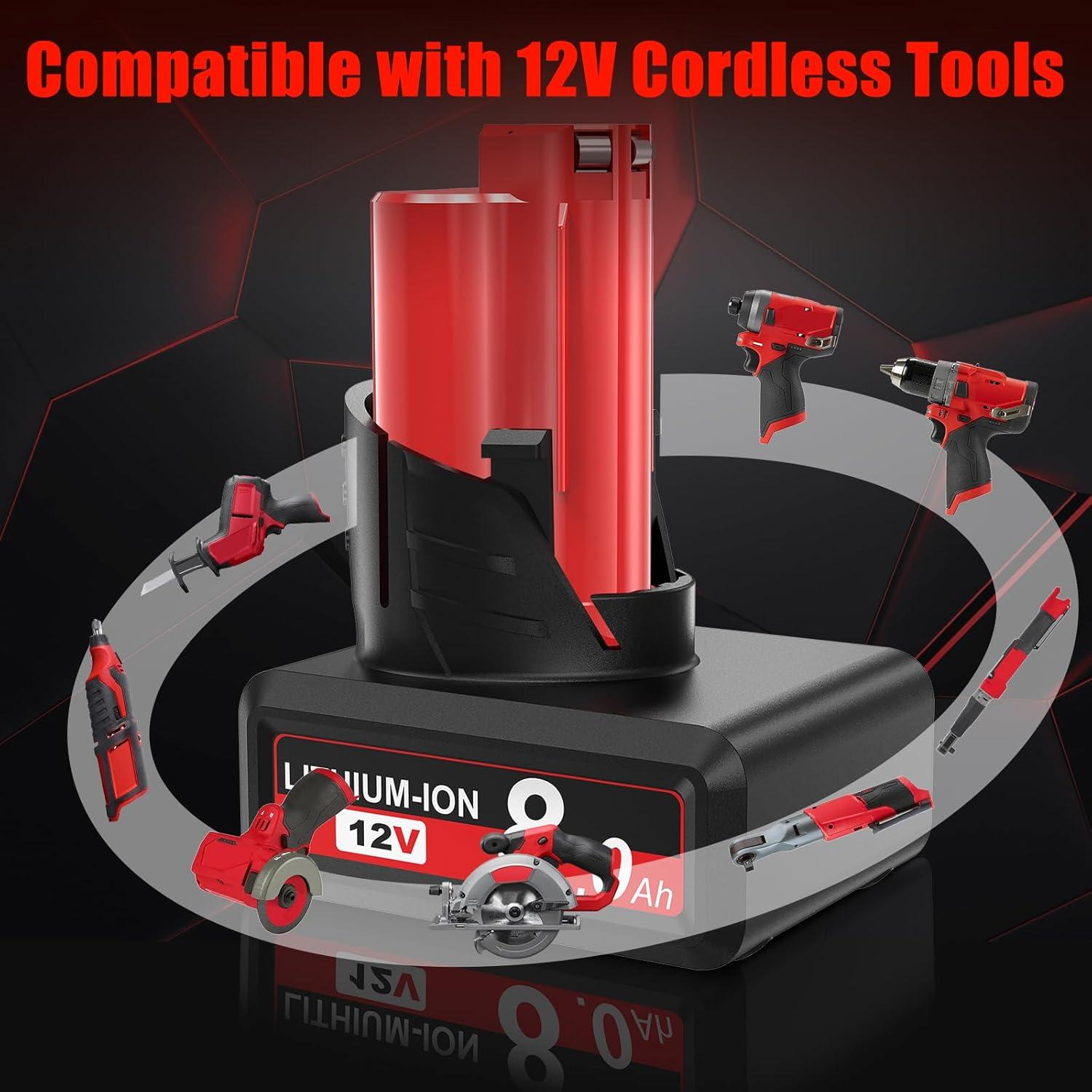 Paquete de 2 Baterías de 8000mAh 12V para Milwaukee M12