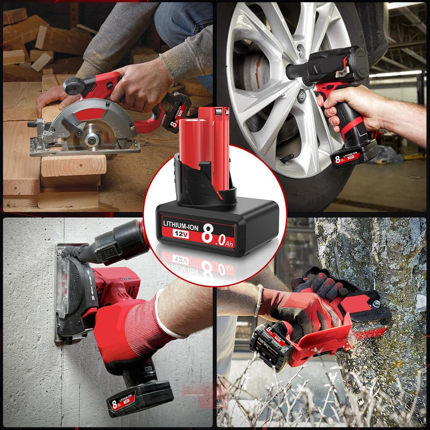 Paquete de 2 Baterías de 8000mAh 12V para Milwaukee M12