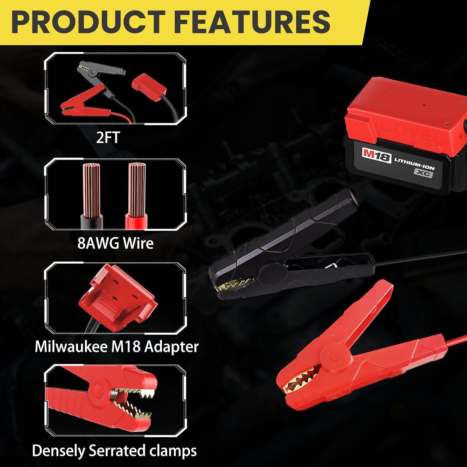 Cables de Arranque Milwaukee M18 2FT 8AWG con Clips