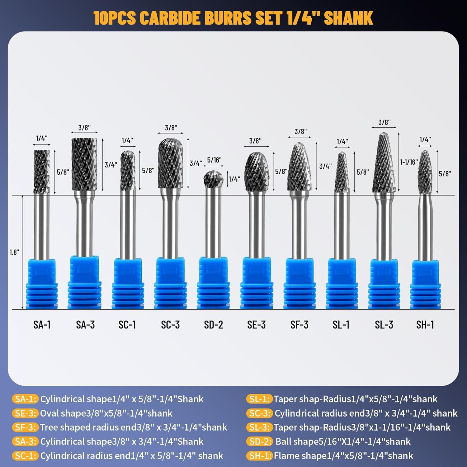 Juego de Fresas de Carburo YISINIUTUO 10 Piezas 6.35mm