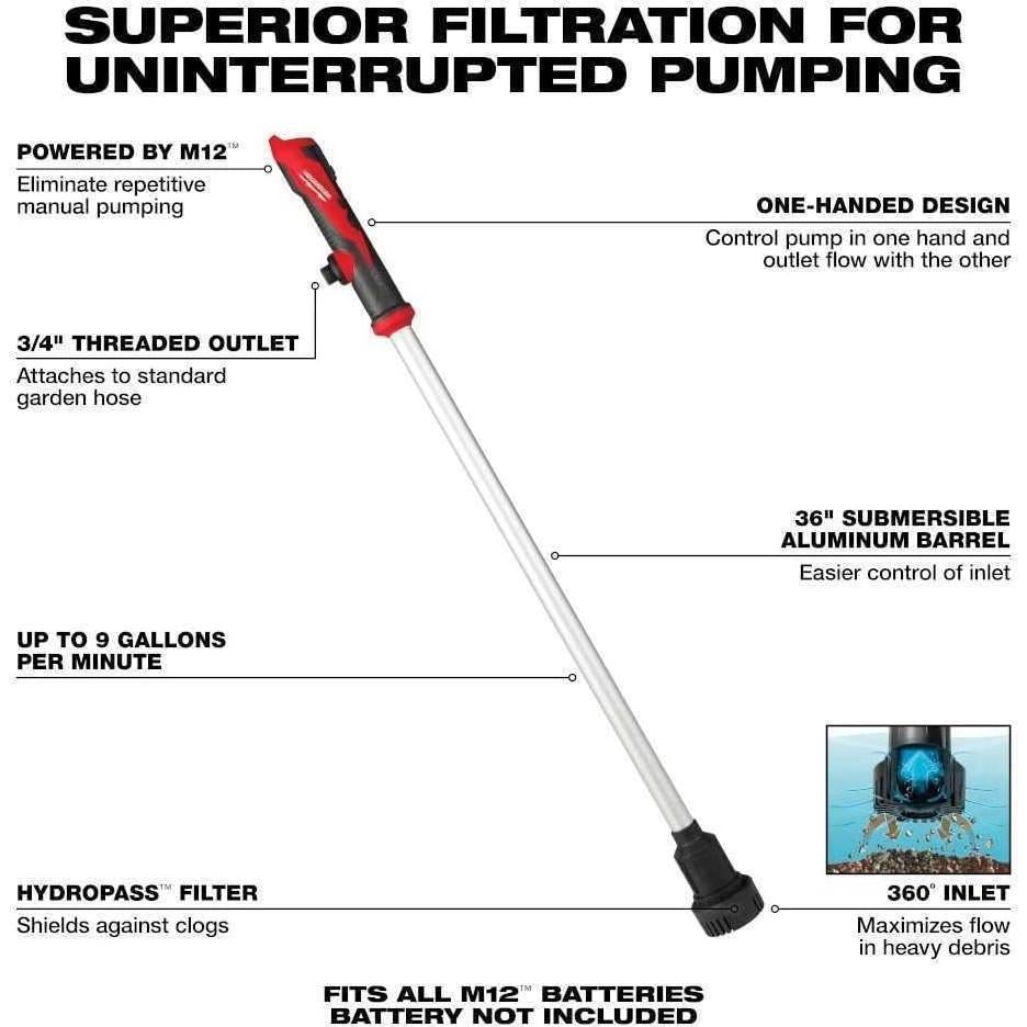 Bomba de Transferencia de Agua Sumergible Milwaukee 2579-20 12V