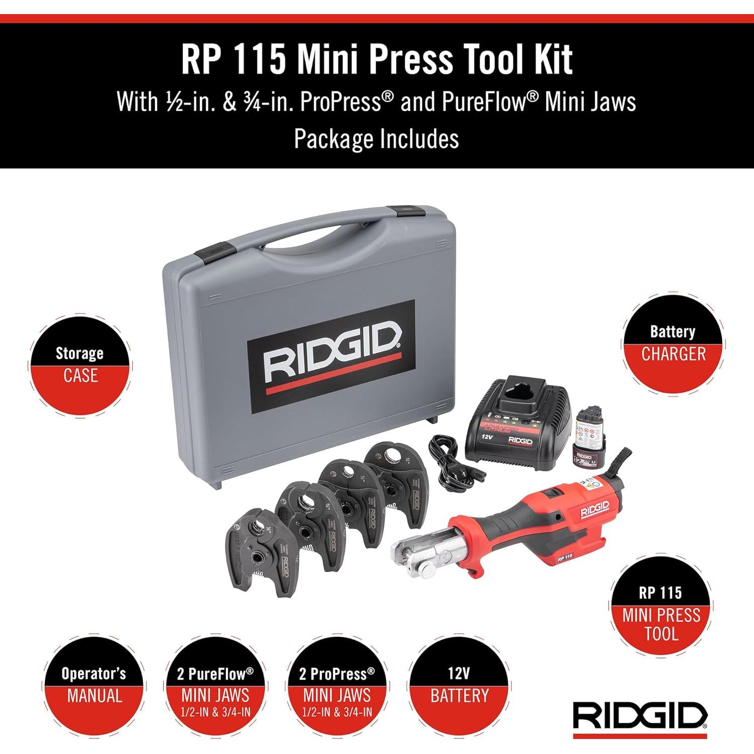 Mini Herramienta de Prensa RIDGID RP 115 con Batería 12V