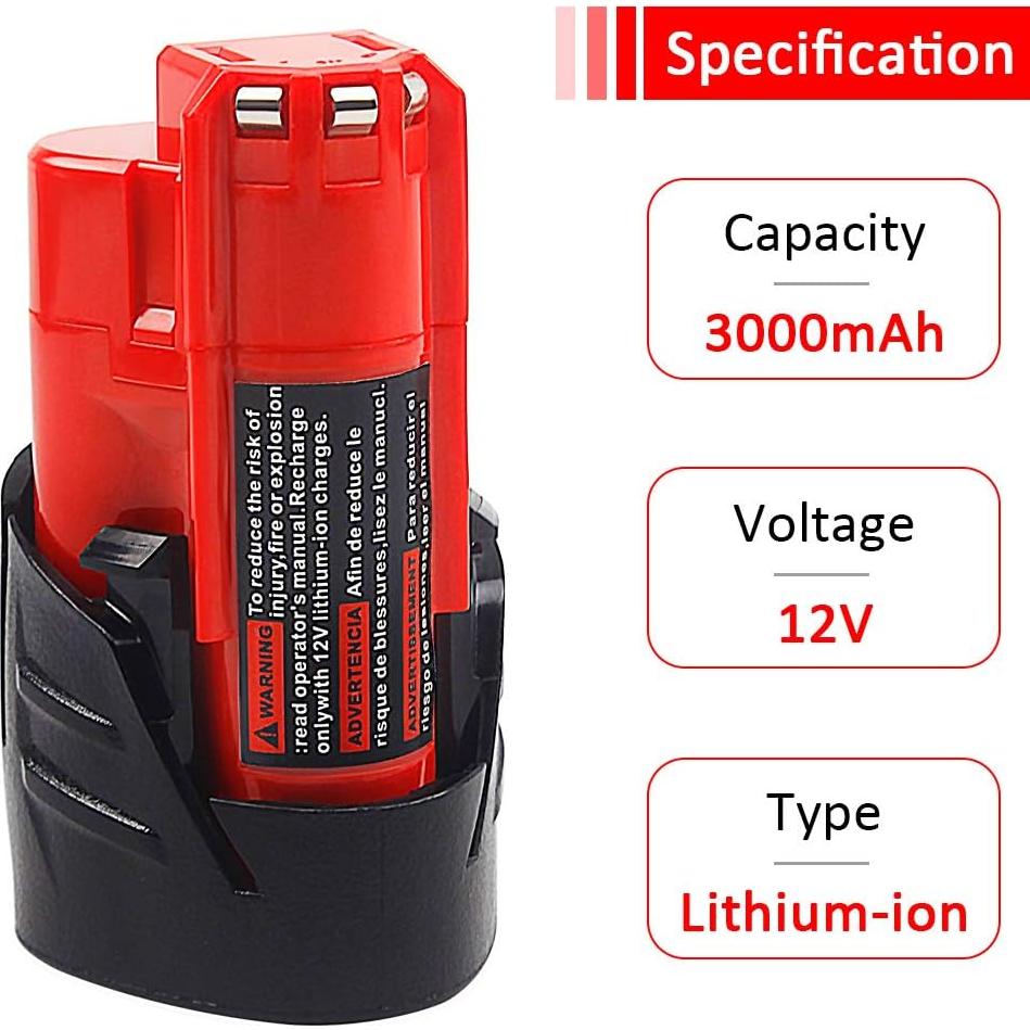 Batería de Reemplazo Waitley 12V 3.0Ah Li-Ion Compatible Milwaukee