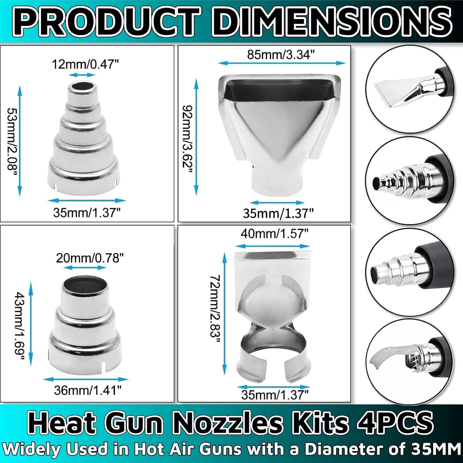 Kit de Boquillas para Pistola de Calor 4 Pcs 35mm Acero Inoxidable