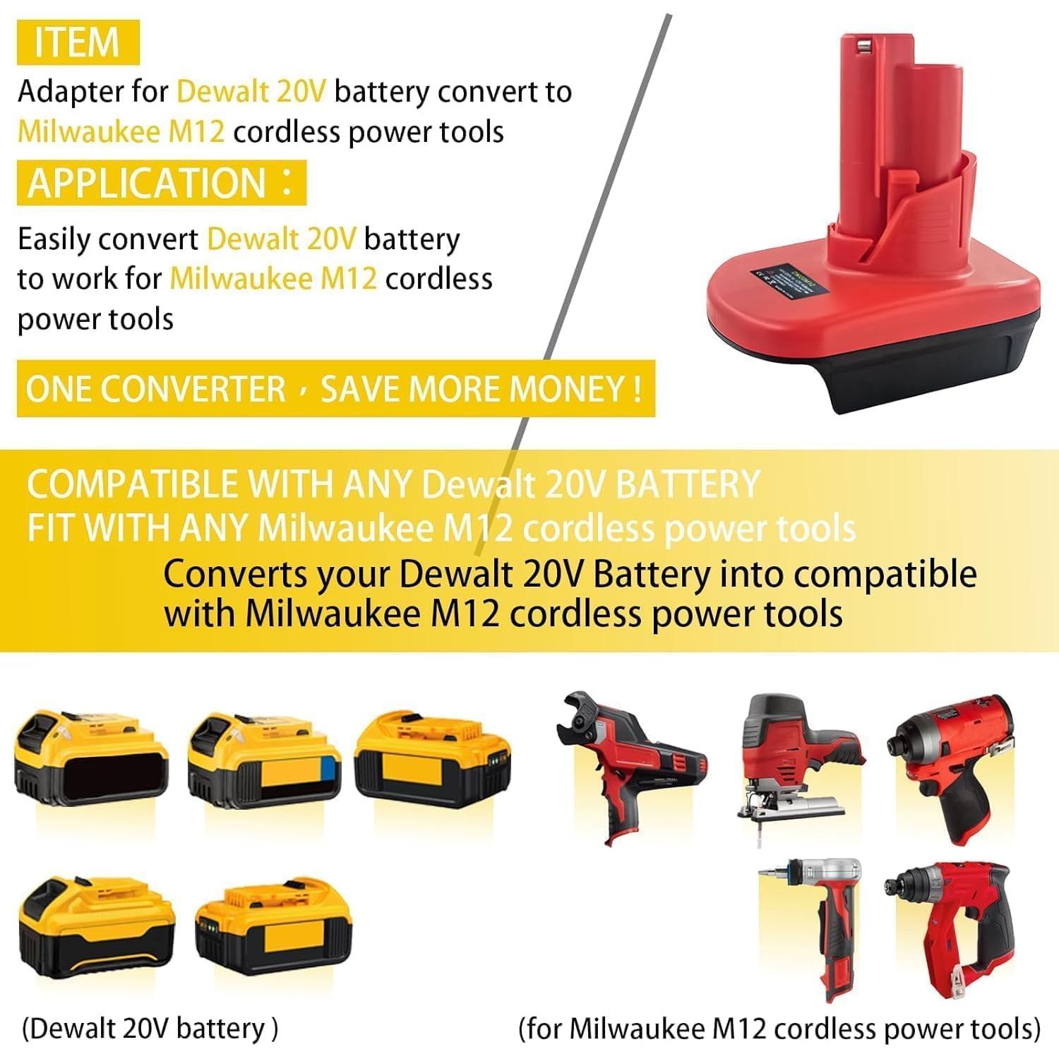 Adaptador Batería DeWalt 20V a Milwaukee M12 12V