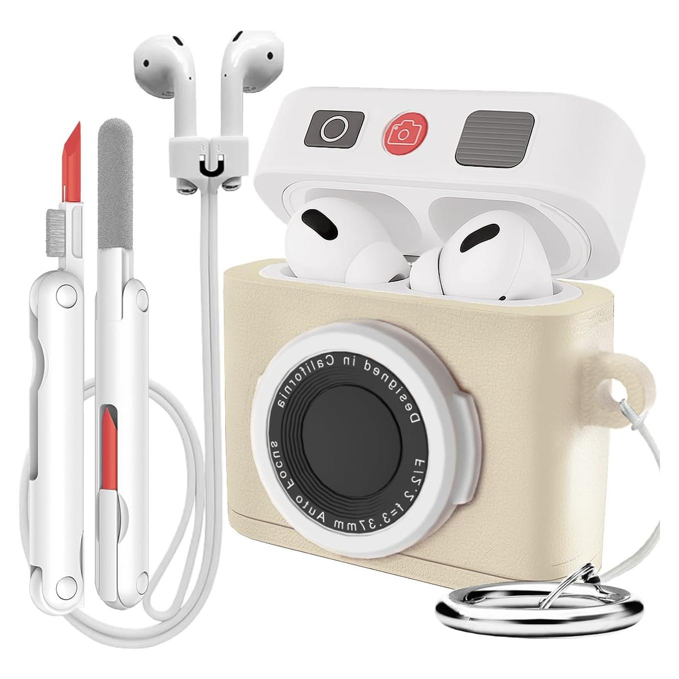 Funda de Silicona Beige para AirPods 4 con Accesorios