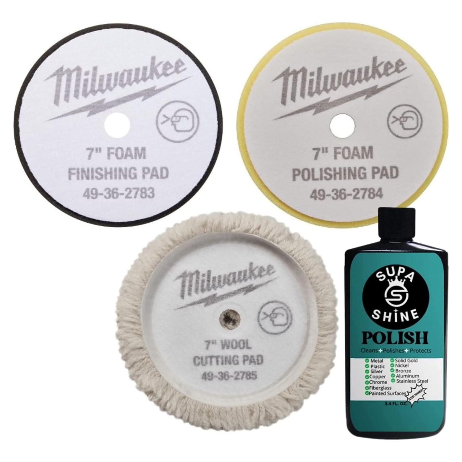 Kit de Pulido Milwaukee 7" con 3 Almohadillas y Supa Shine