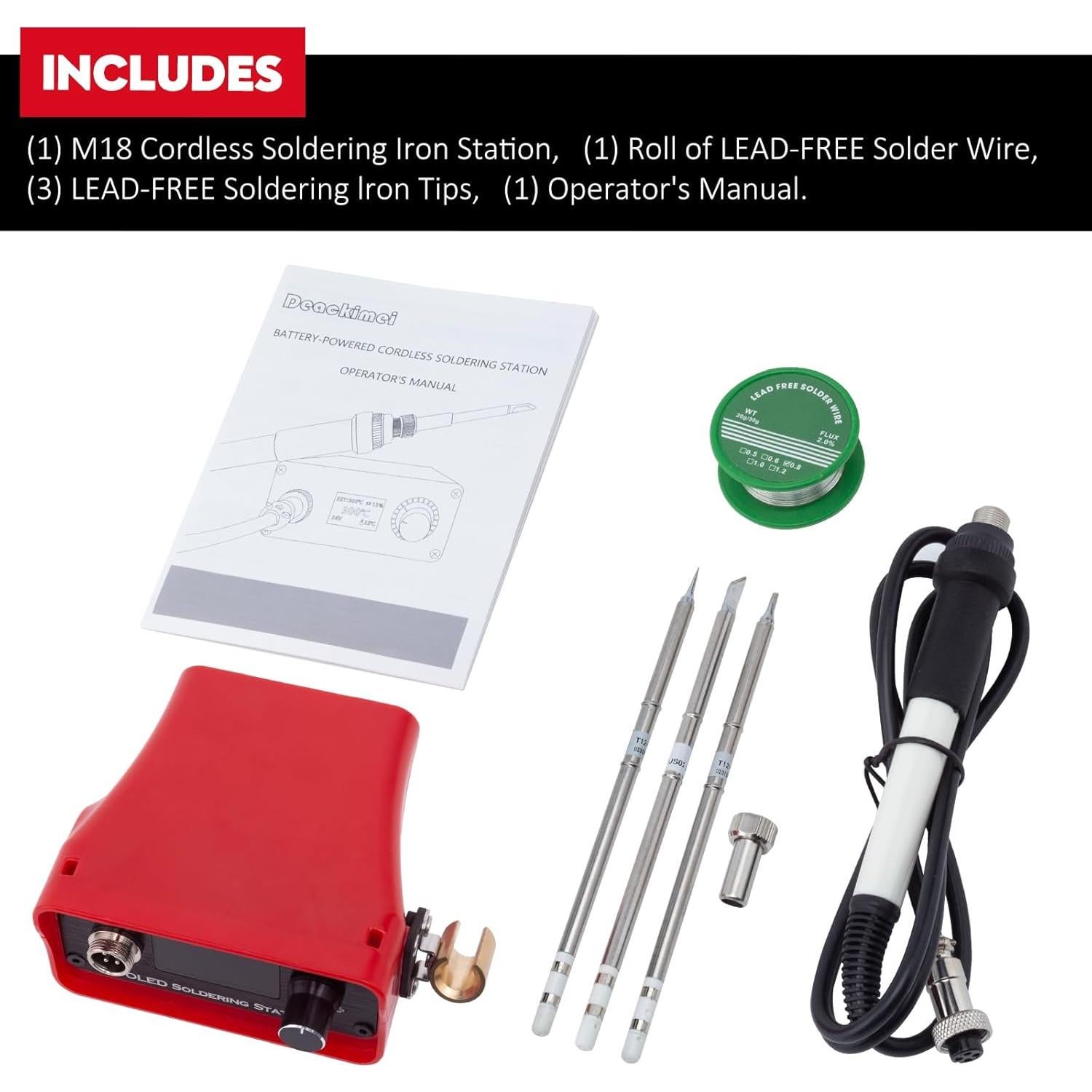 Estación de Soldadura Inalámbrica Deackimei 18V, 3 Puntas, Control T°