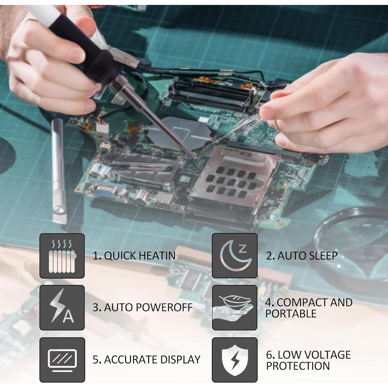 Estación de Soldadura Inalámbrica Deackimei 18V, 3 Puntas, Control T°