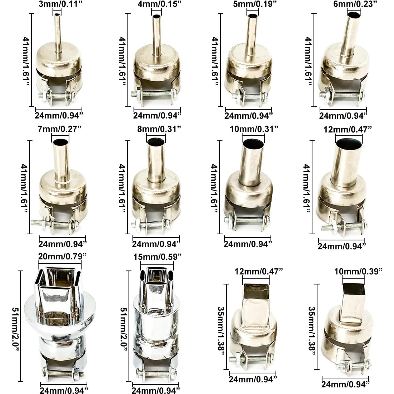 Kit de 12 Boquillas de Acero Inoxidable para Pistola de Calor 850