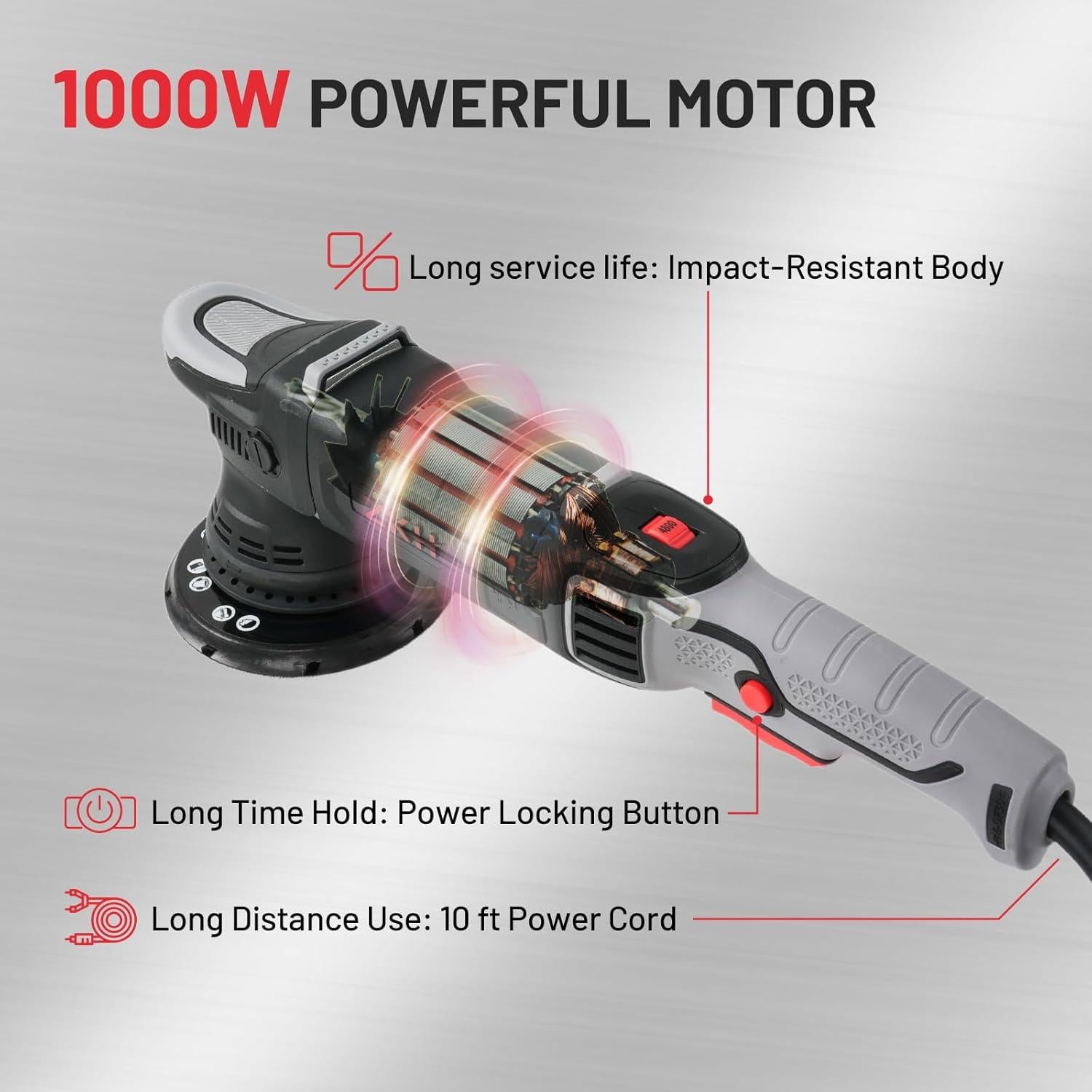 Pulidor ZKH 1000W 6" Orbital 21mm 4800 OPM para Automóviles