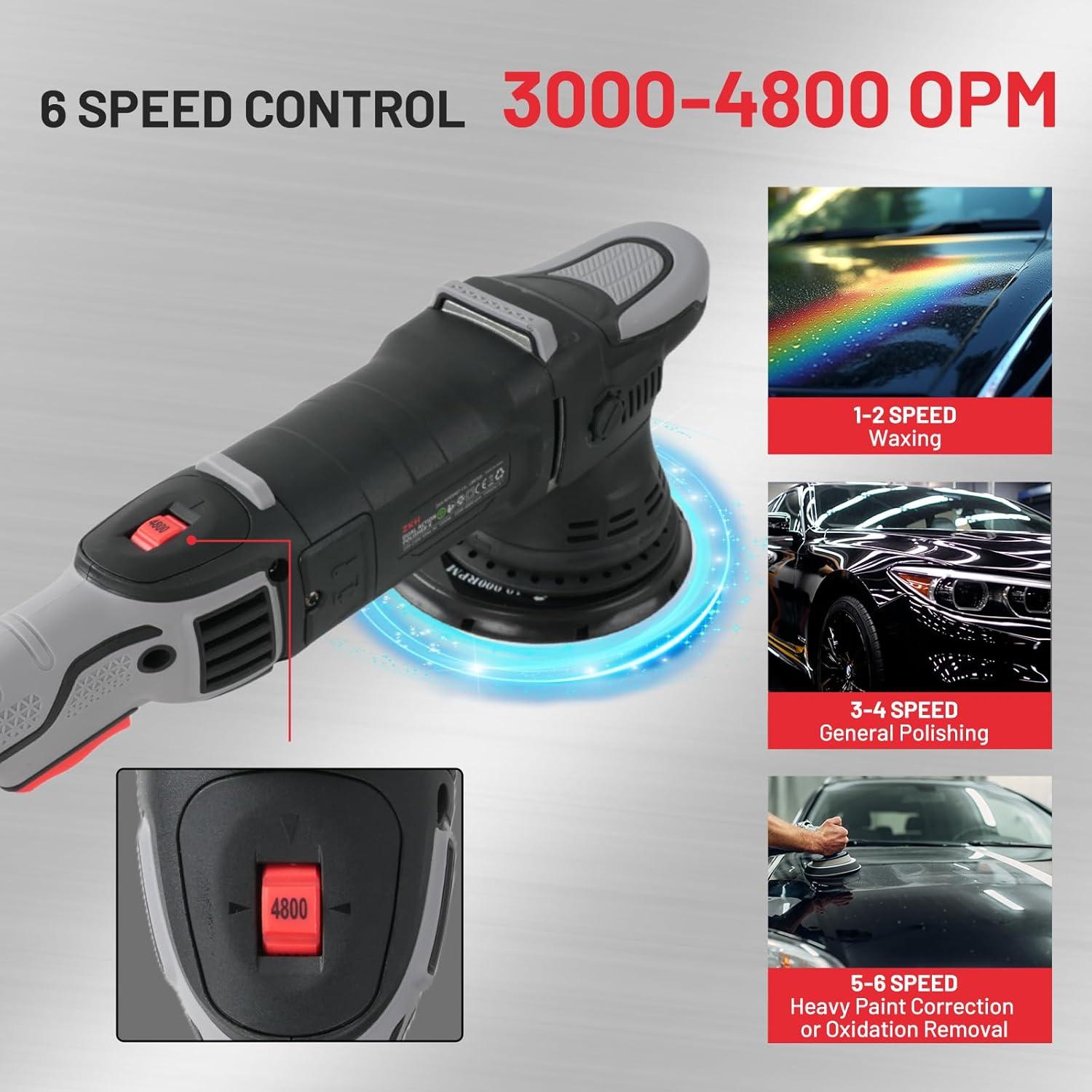 Pulidor ZKH 1000W 6" Orbital 21mm 4800 OPM para Automóviles