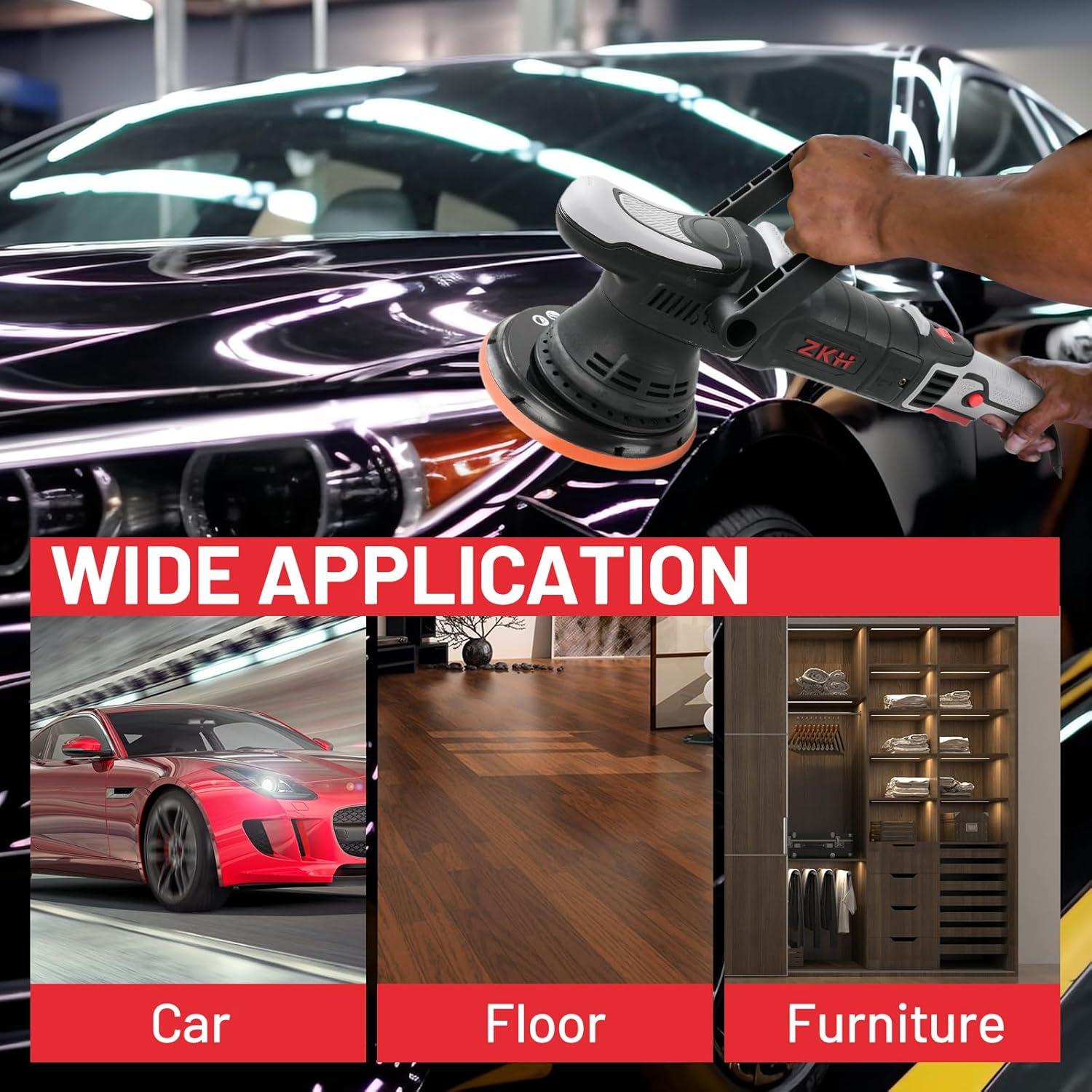 Pulidor ZKH 1000W 6" Orbital 21mm 4800 OPM para Automóviles