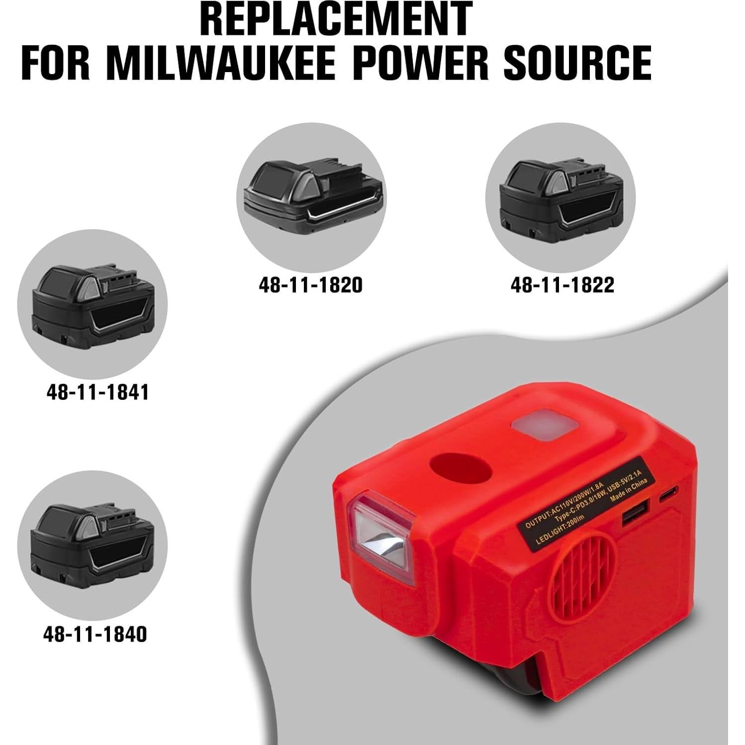 Inversor de Potencia 200W Milwaukee M18B con USB y LED