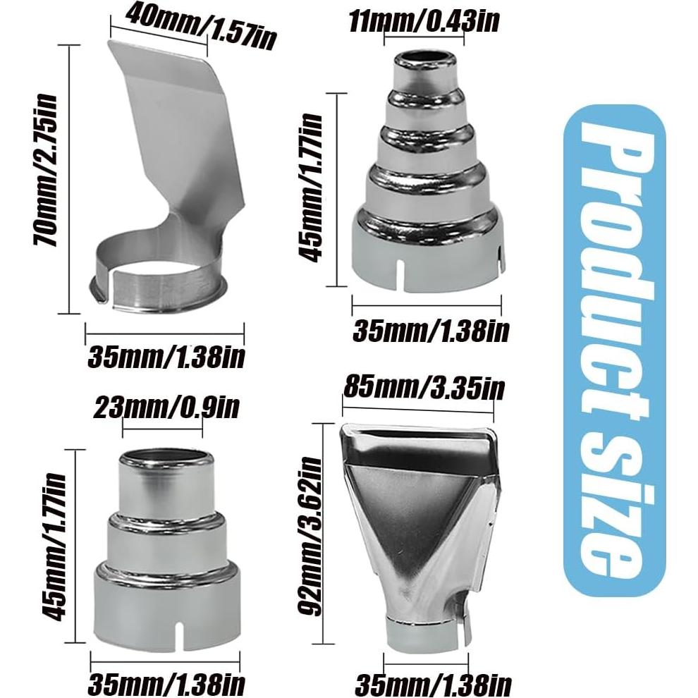 Kit de 4 Boquillas para Pistola de Calor Wvapzwr - Acero Inoxidable