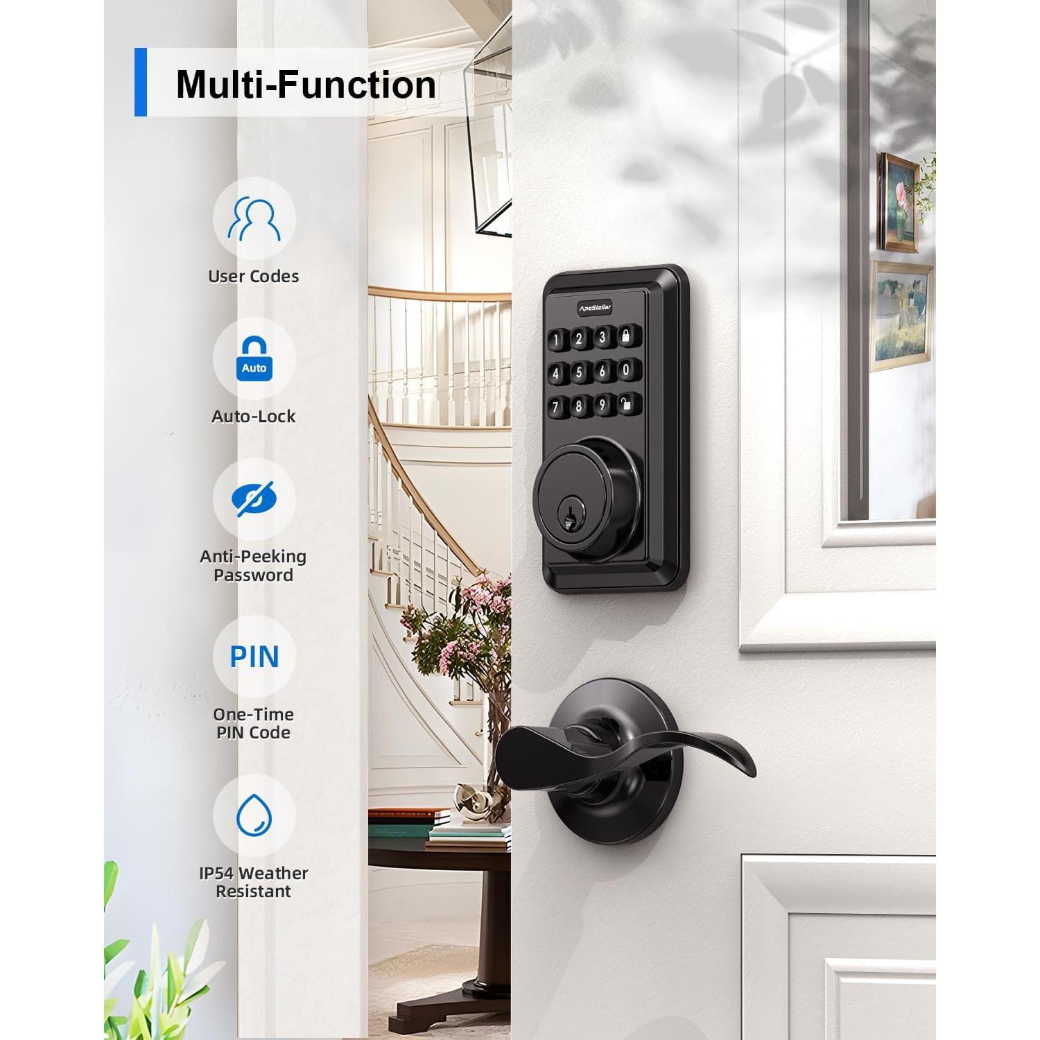 Cerradura Electrónica Sin Llave ApeStellar AS-DL01 - Teclado, 2 Manijas, Bloqueo Automático
