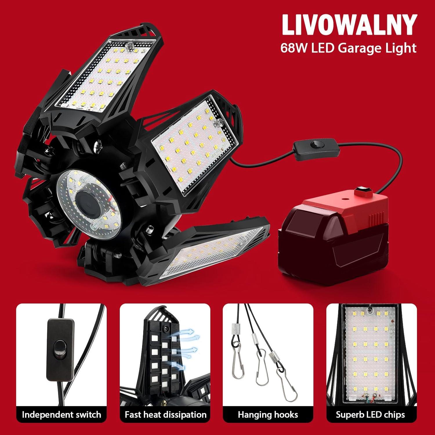 Luz de Trabajo LED LIVOWALNY 68W 6800LM 6+1 Paneles para Garaje