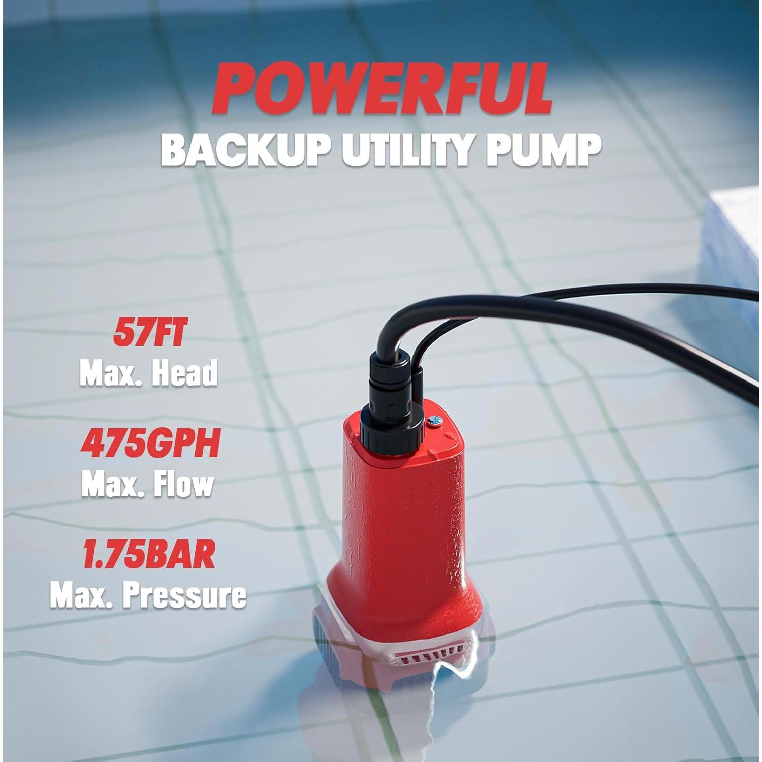 Bomba de Agua Sumergible Inalámbrica Danero 80W 475GPH