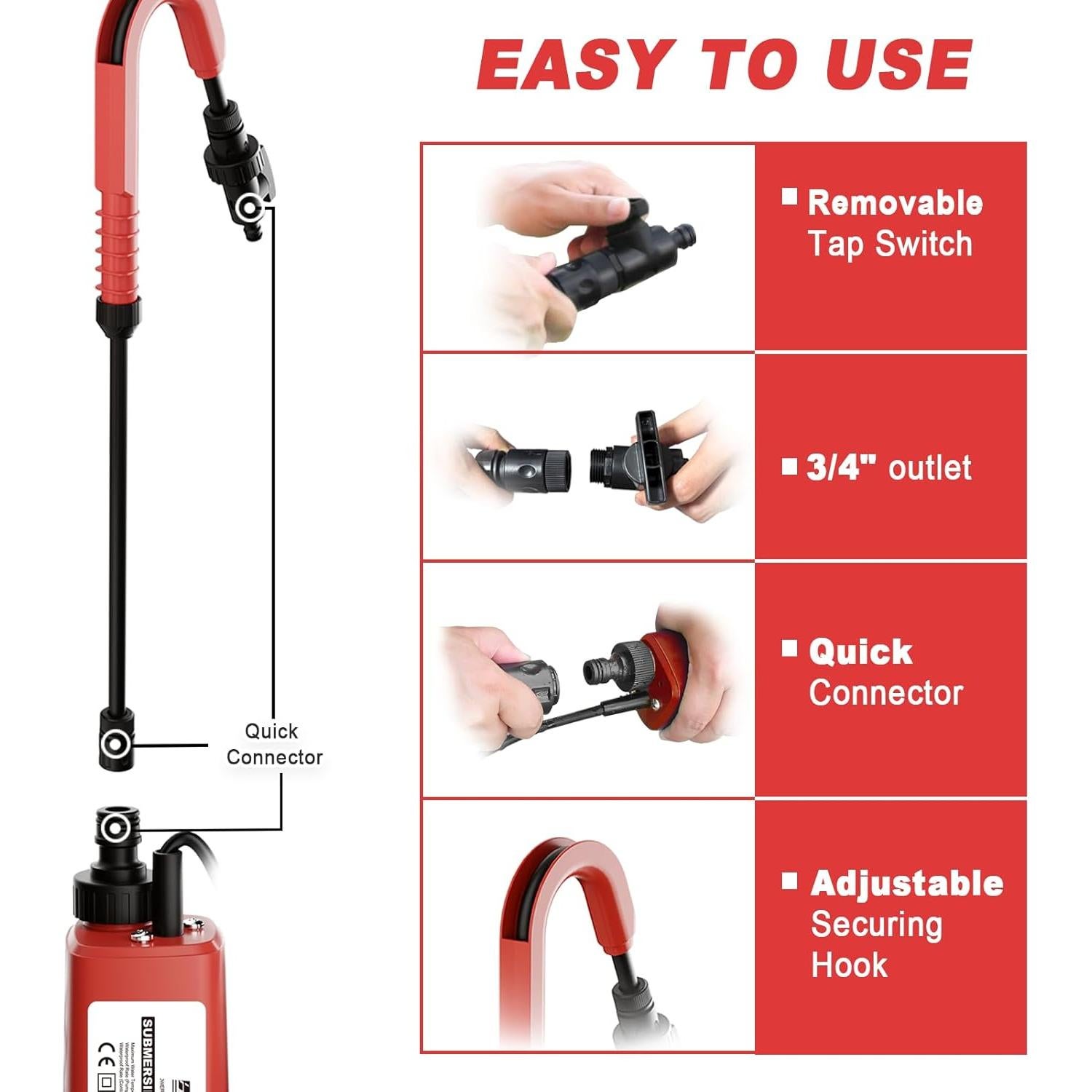 Bomba de Agua Sumergible Inalámbrica Danero 80W 475GPH
