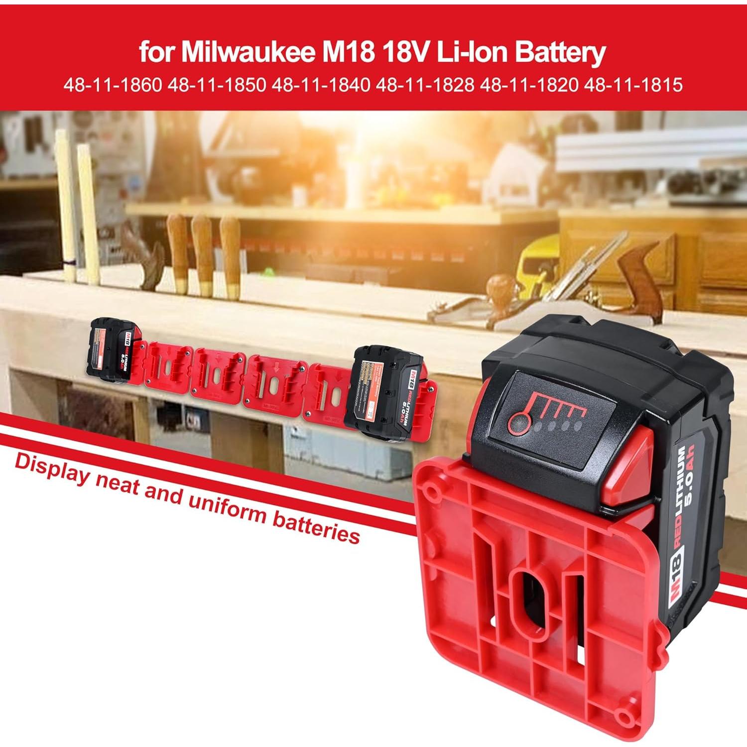 Soporte de Batería Milwaukee M18 18V con 12 Paquetes y Tornillos