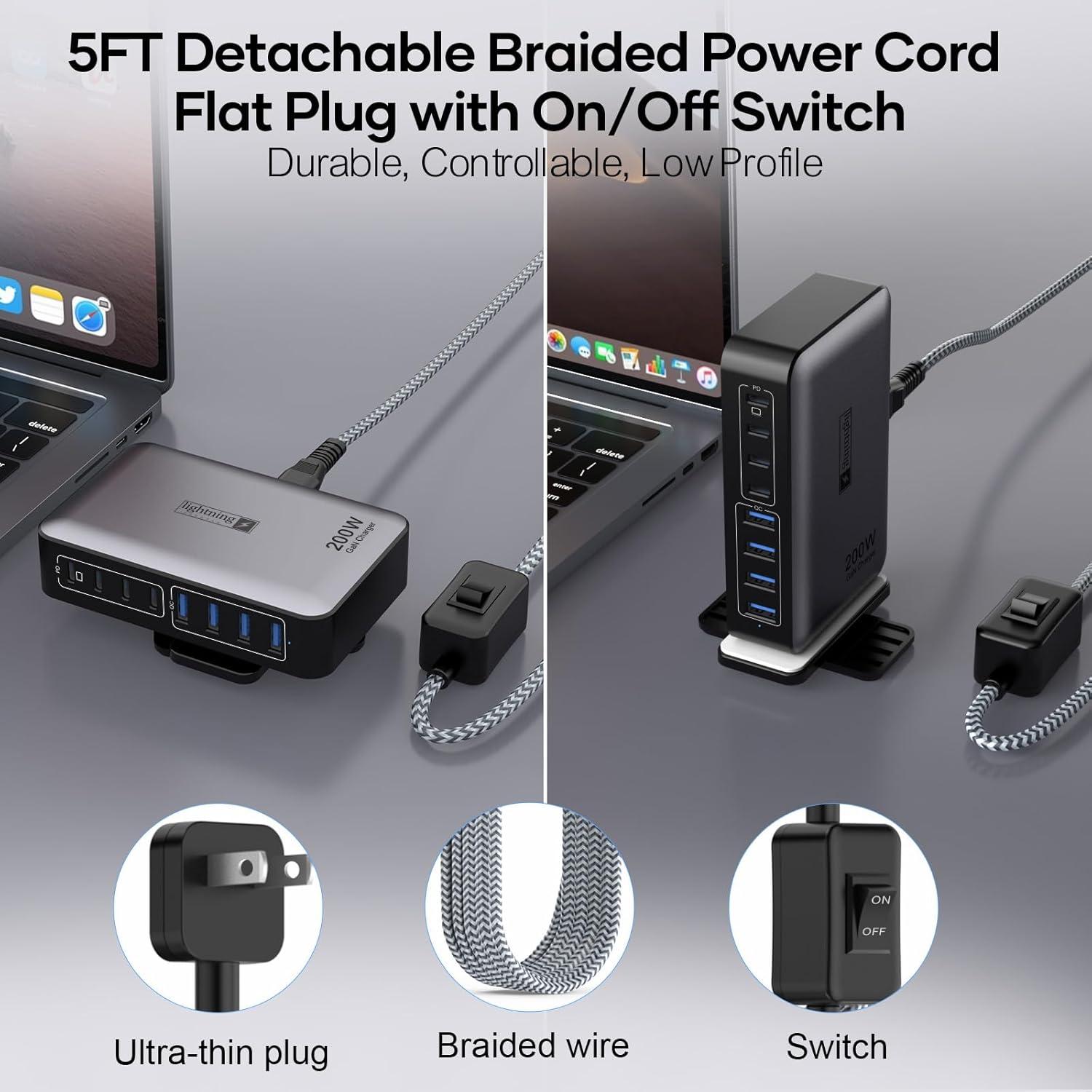 Cargador Rápido USB C 200W 8 Puertos GaN Dongguan