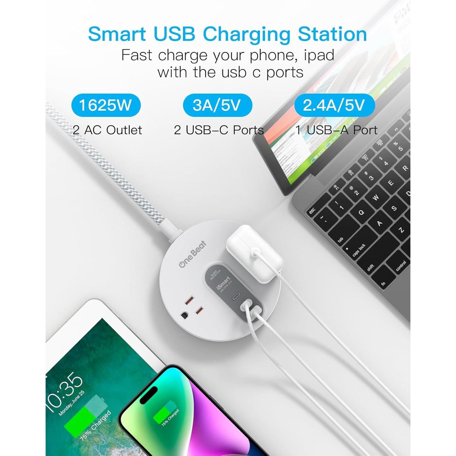 Regleta de Protección One Beat OBT2UC con 2 USB C y 3 USB