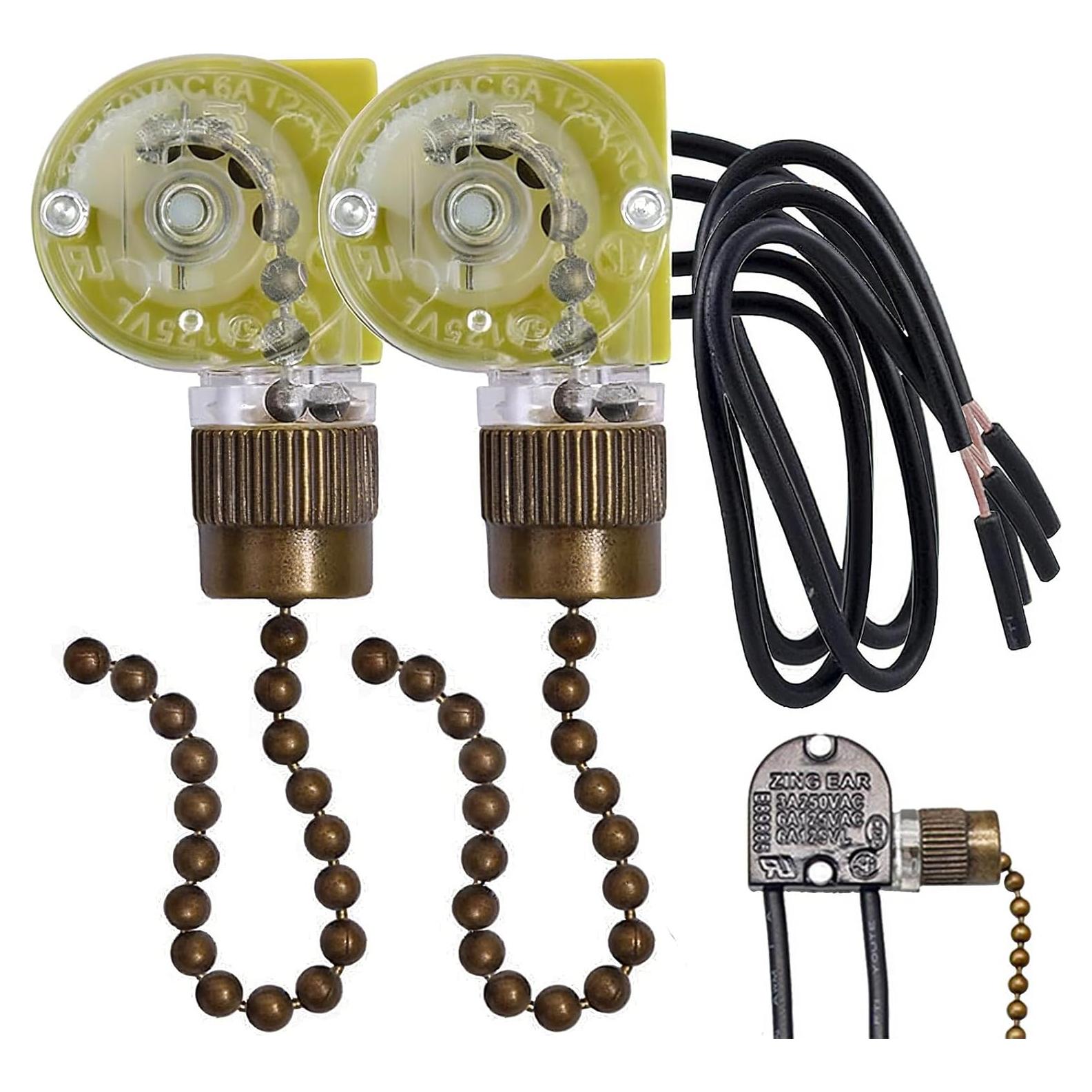 Interruptor de Luz Zing Ear ZE-109 para Ventilador de Techo - Paquete de 2, Bronce