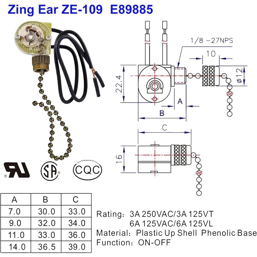 Interruptor de Luz Zing Ear ZE-109 para Ventilador de Techo - Paquete de 2, Bronce