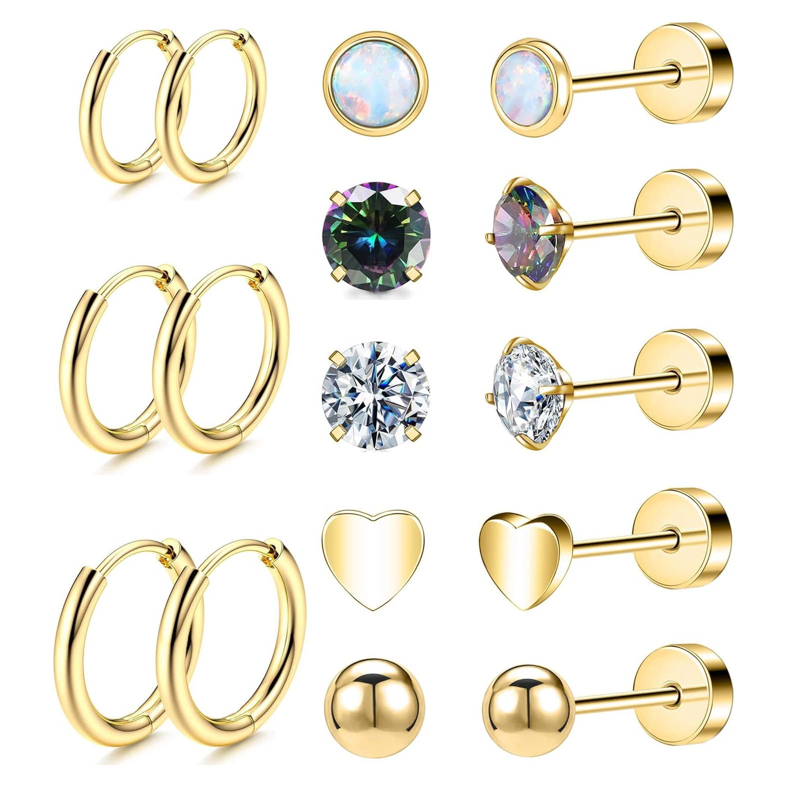 Pendientes Hipoalergénicos Acero Quirúrgico 8 Pares para Oídos Sensibles