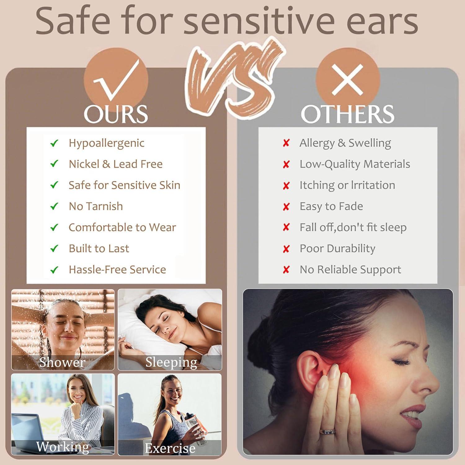 Pendientes Hipoalergénicos Acero Quirúrgico 8 Pares para Oídos Sensibles