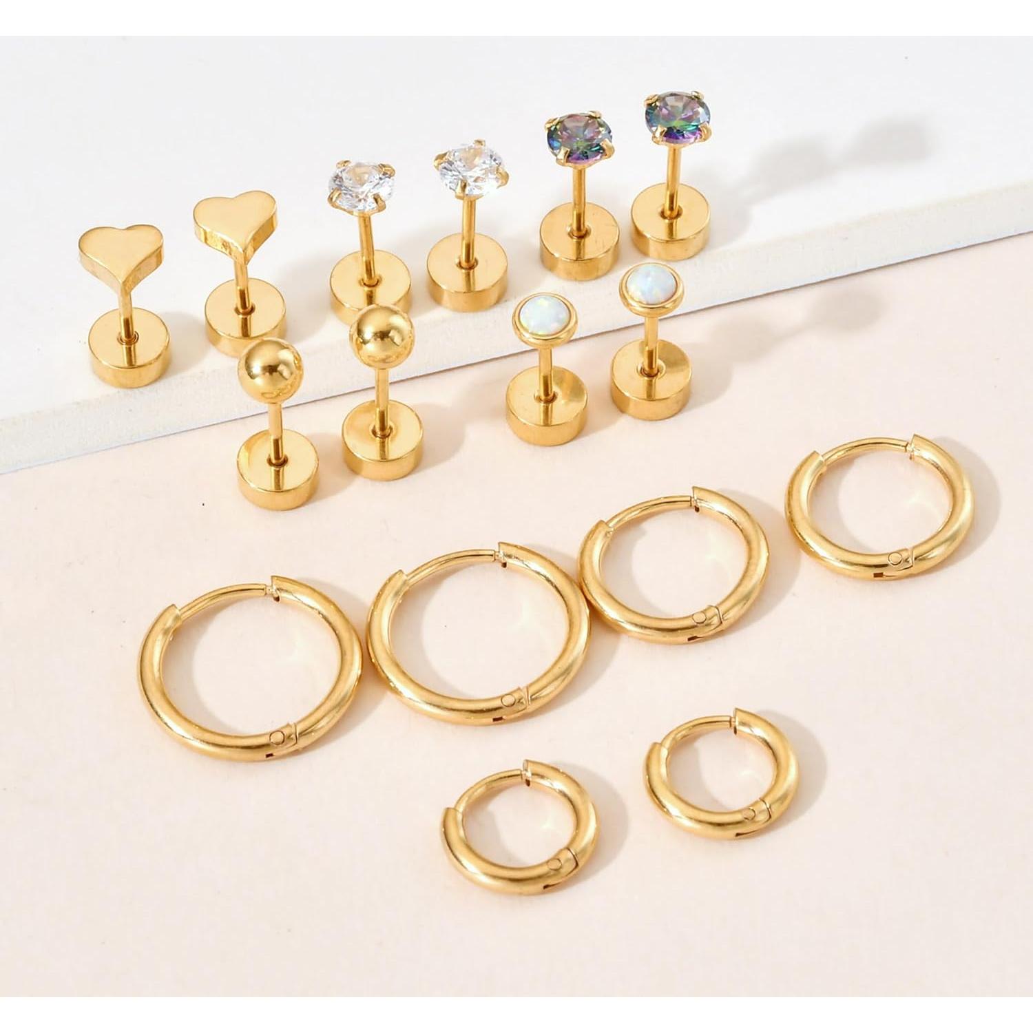 Pendientes Hipoalergénicos Acero Quirúrgico 8 Pares para Oídos Sensibles