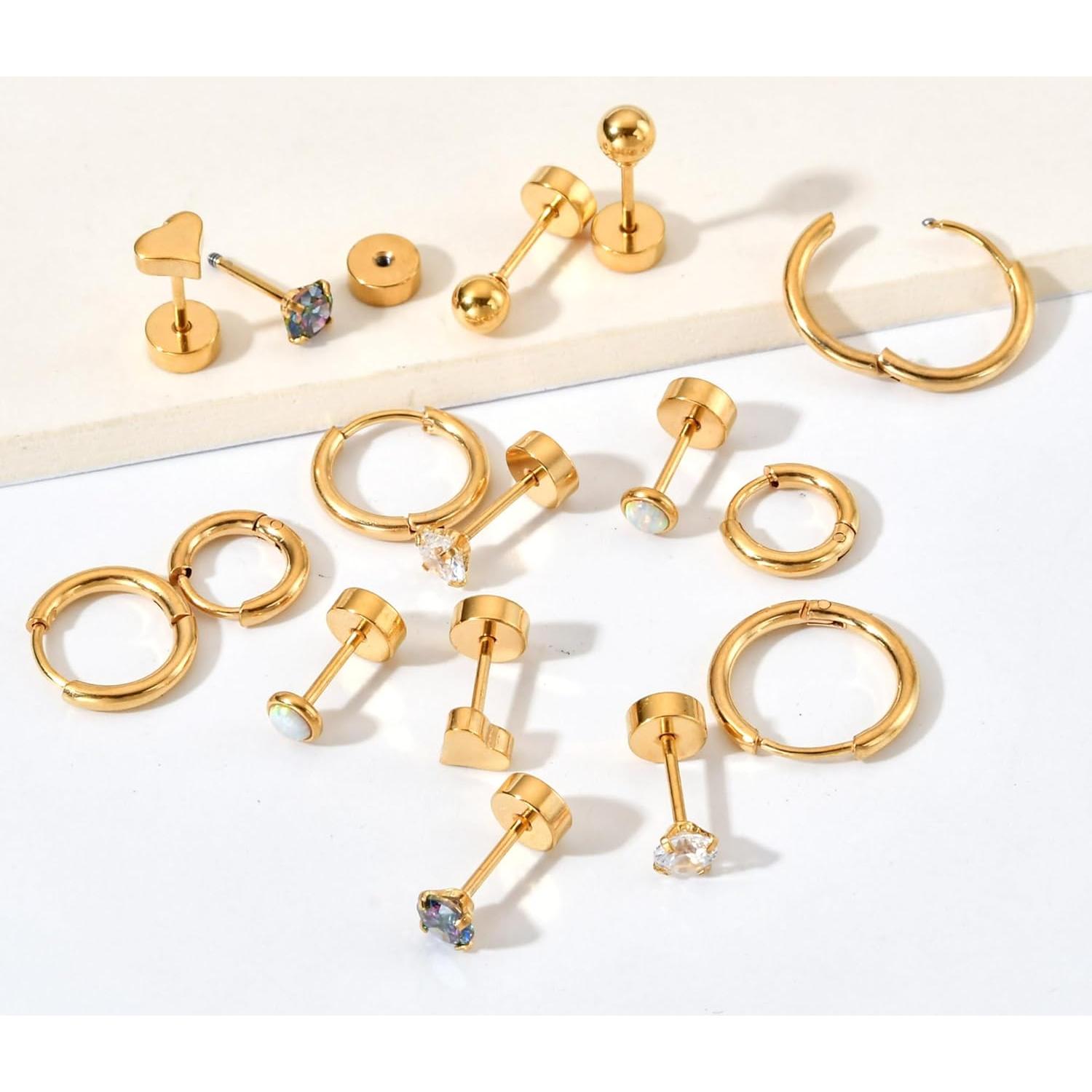 Pendientes Hipoalergénicos Acero Quirúrgico 8 Pares para Oídos Sensibles