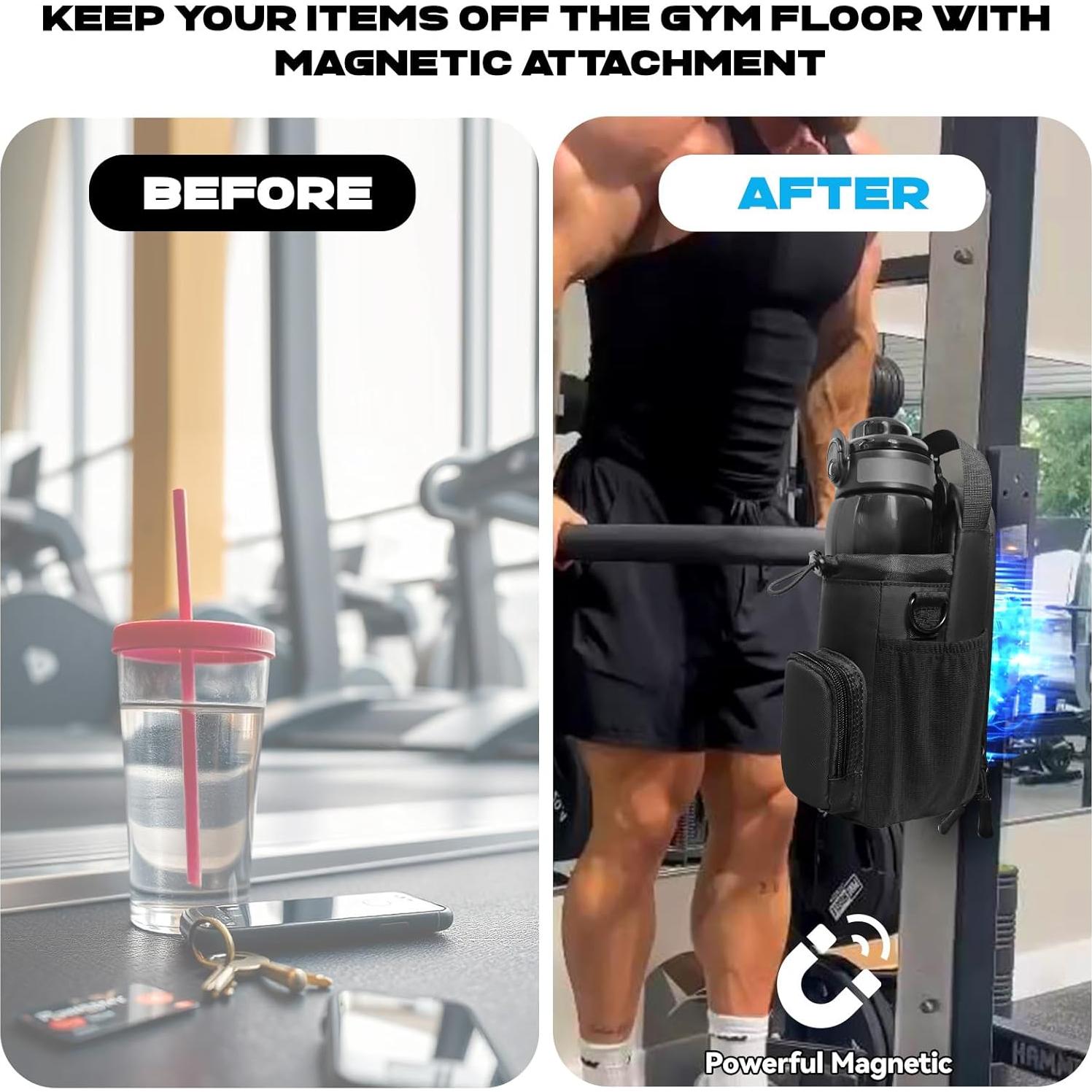 Bolsa de Gimnasio Magnética JACZZO Negra con Soporte para Botellas