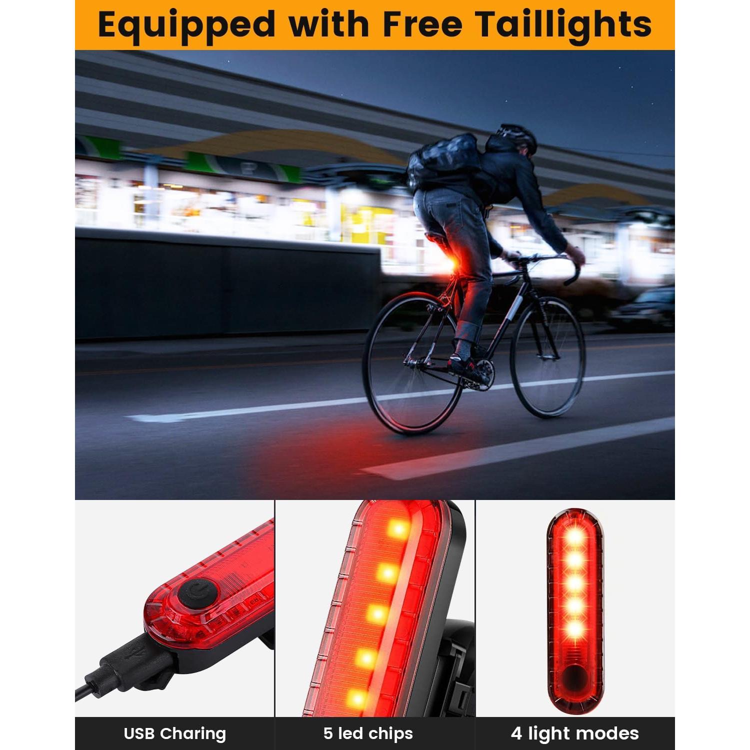 Luz de Bicicleta WSCXSC Recargable USB 1200 Lúmenes Impermeable