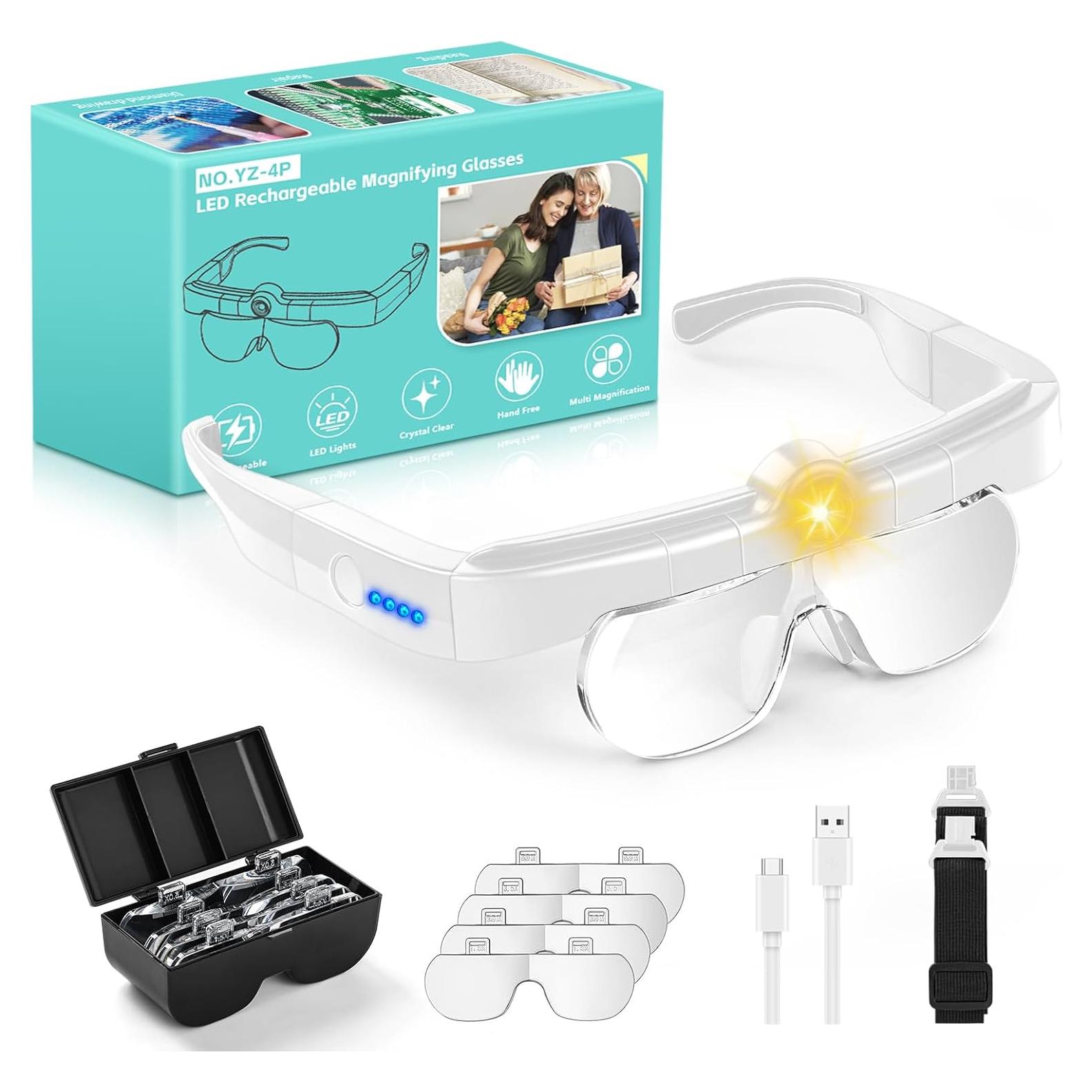 Gafas de Aumento HQGZQL con Luz LED Recargable 5X 3.5X 2.5X 1.5X