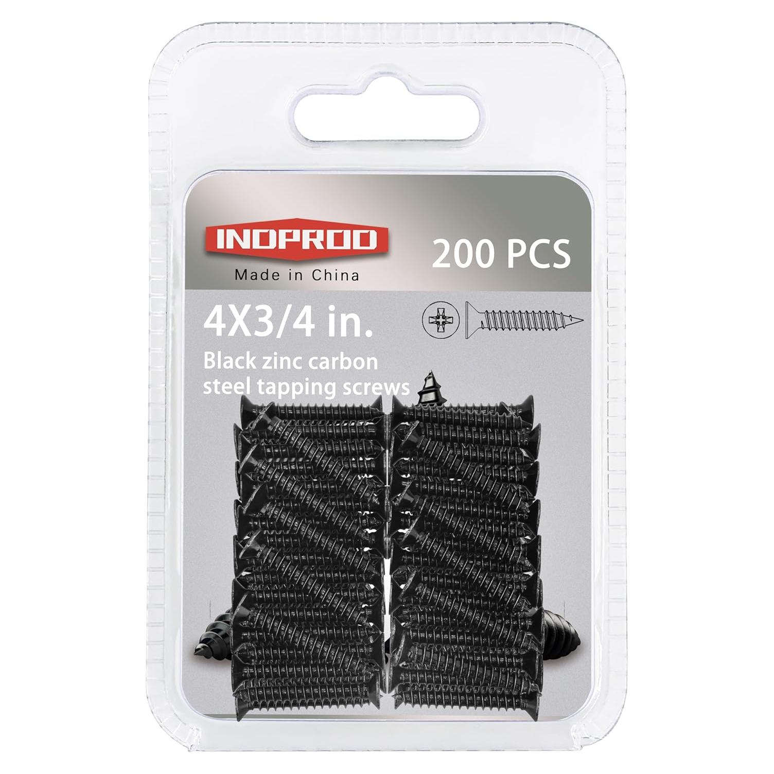 Tornillos Autorroscantes INDPROD #4 x 20mm Galvanizados Negros 200Pcs