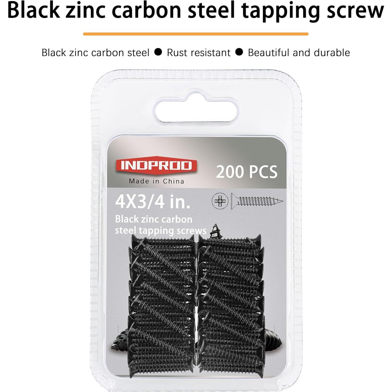 Tornillos Autorroscantes INDPROD #4 x 20mm Galvanizados Negros 200Pcs