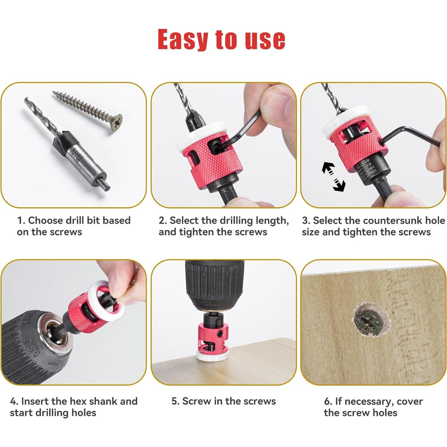 Juego de 5 Brocas Avellanadas HSS M2 con Tope de Profundidad