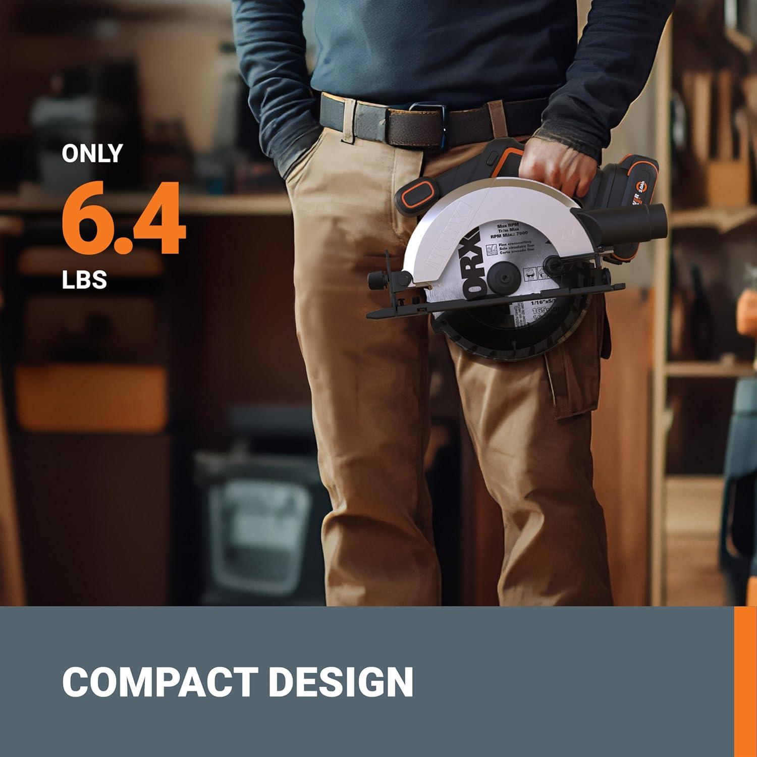 Sierra Circular Eléctrica Inalámbrica Worx 20V 6-1/2" 4700 RPM