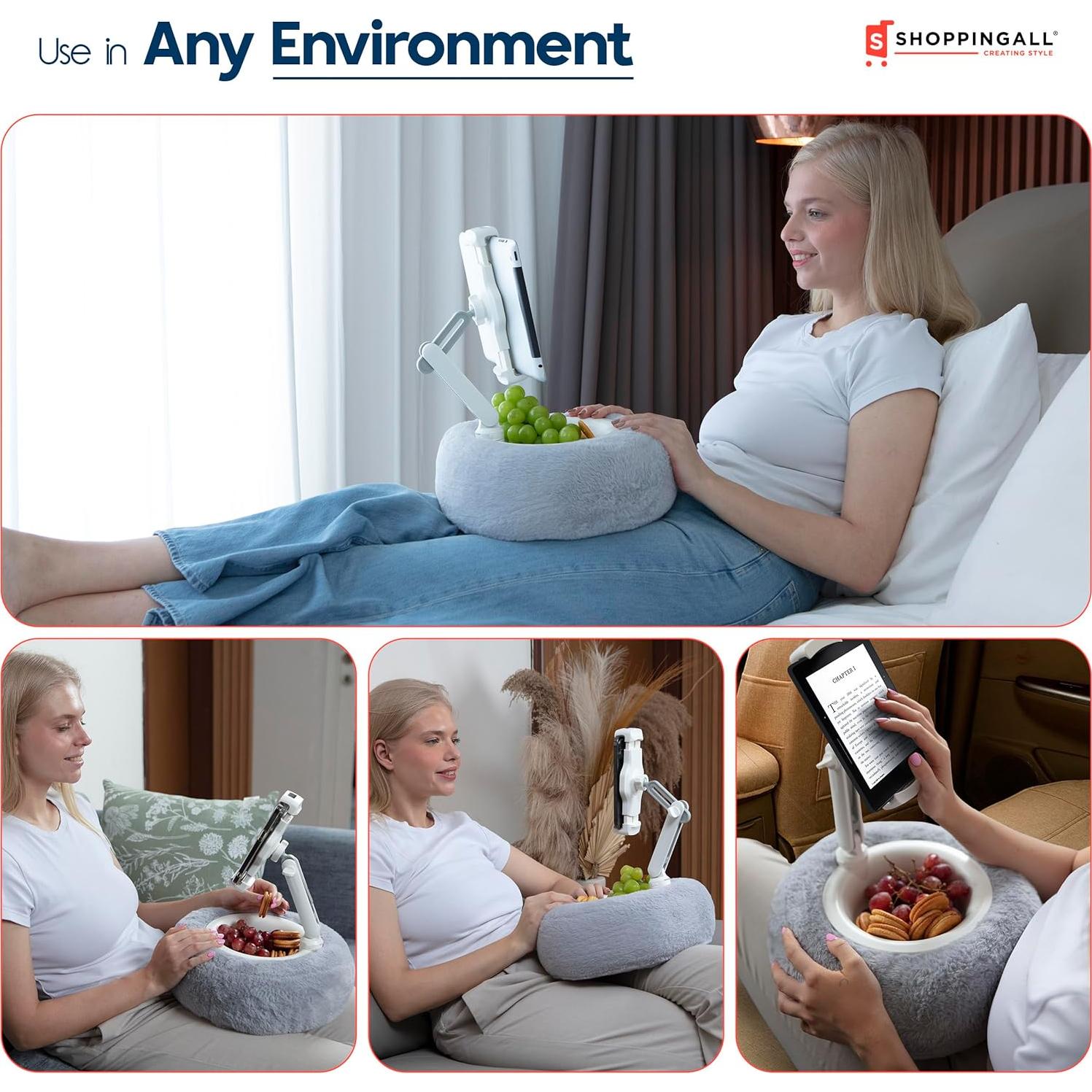 Soporte de Almohada 2-en-1 ShoppingAll para Tabletas 4.7-13" Gris