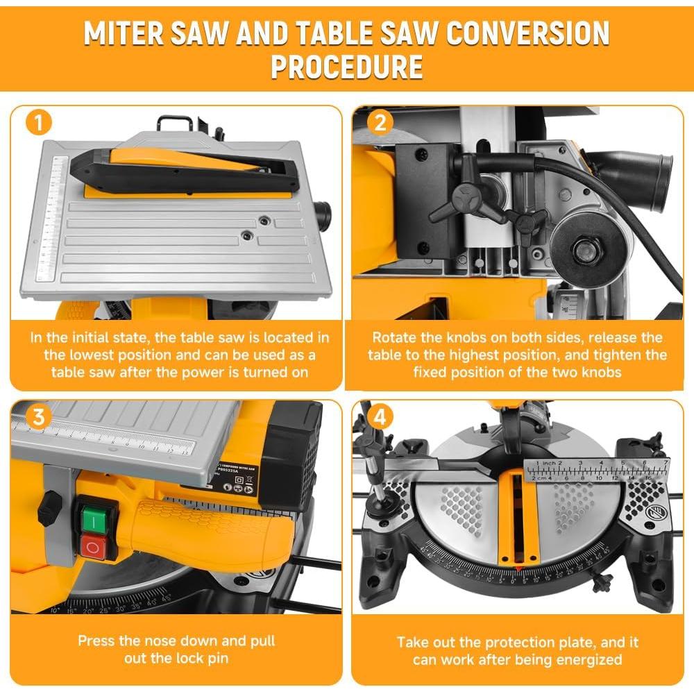 Sierra Ingleteadora y de Mesa Hoteche 2-en-1 8-1/4" 10A