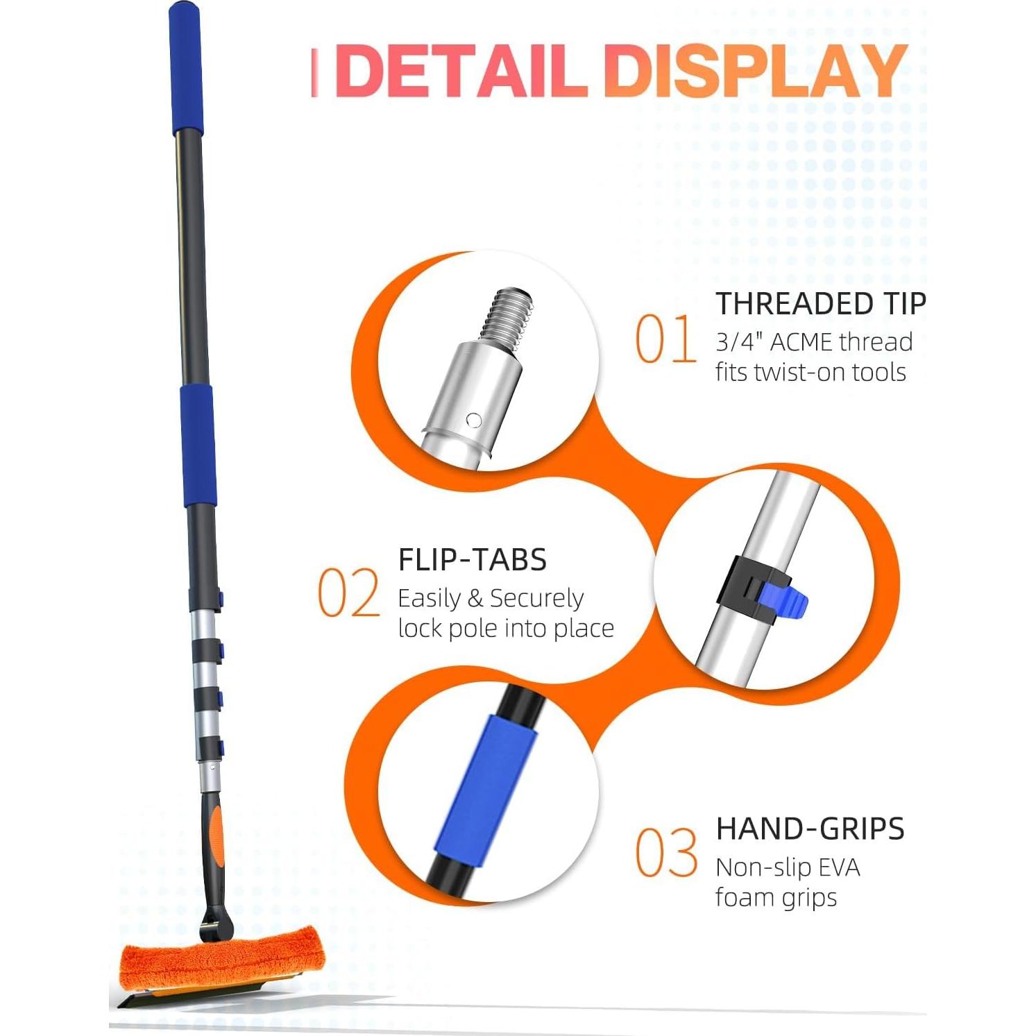 Raspador de Ventanas Telescópico SKGPOLE 5-19 Pies 2 en 1