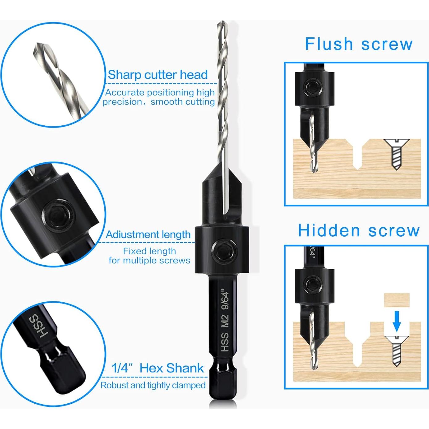 Juego de Brocas Avellanadoras 3 Piezas DKIBBITH Ajustables