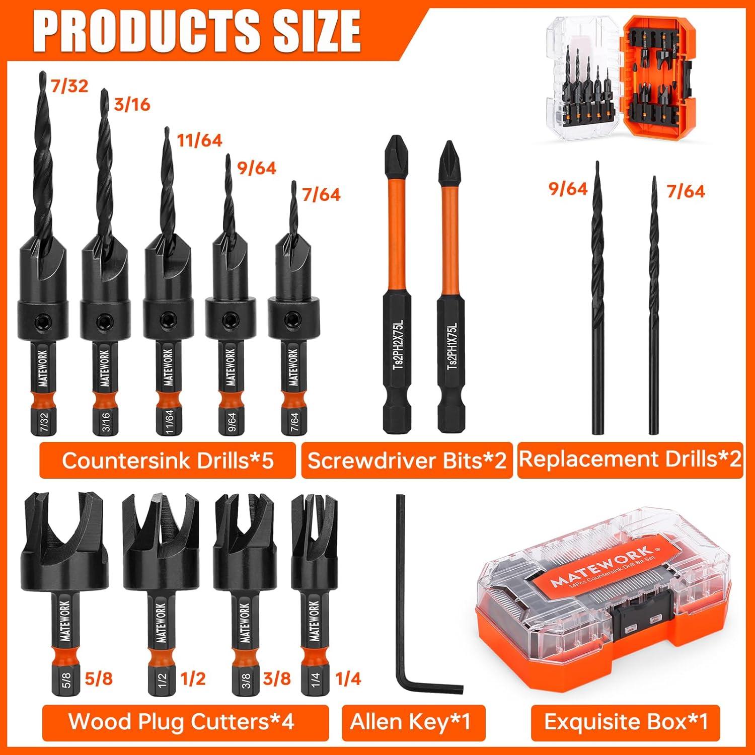 Juego de Brocas Avellanadas 15PCS Matework HSS Cobalto