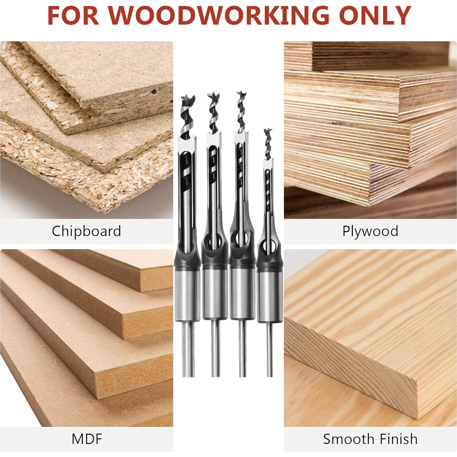 Juego de 4 Brocas de Agujero Cuadrado YGFRSTO 6.4-12.7mm