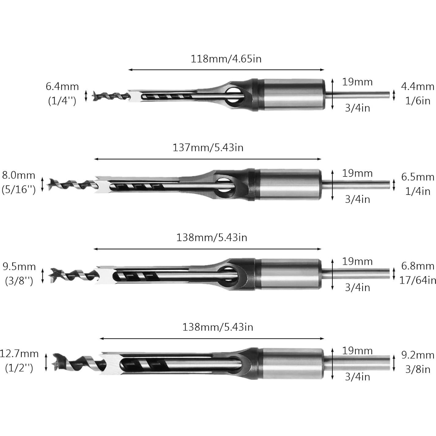 Juego de 4 Brocas de Agujero Cuadrado YGFRSTO 6.4-12.7mm