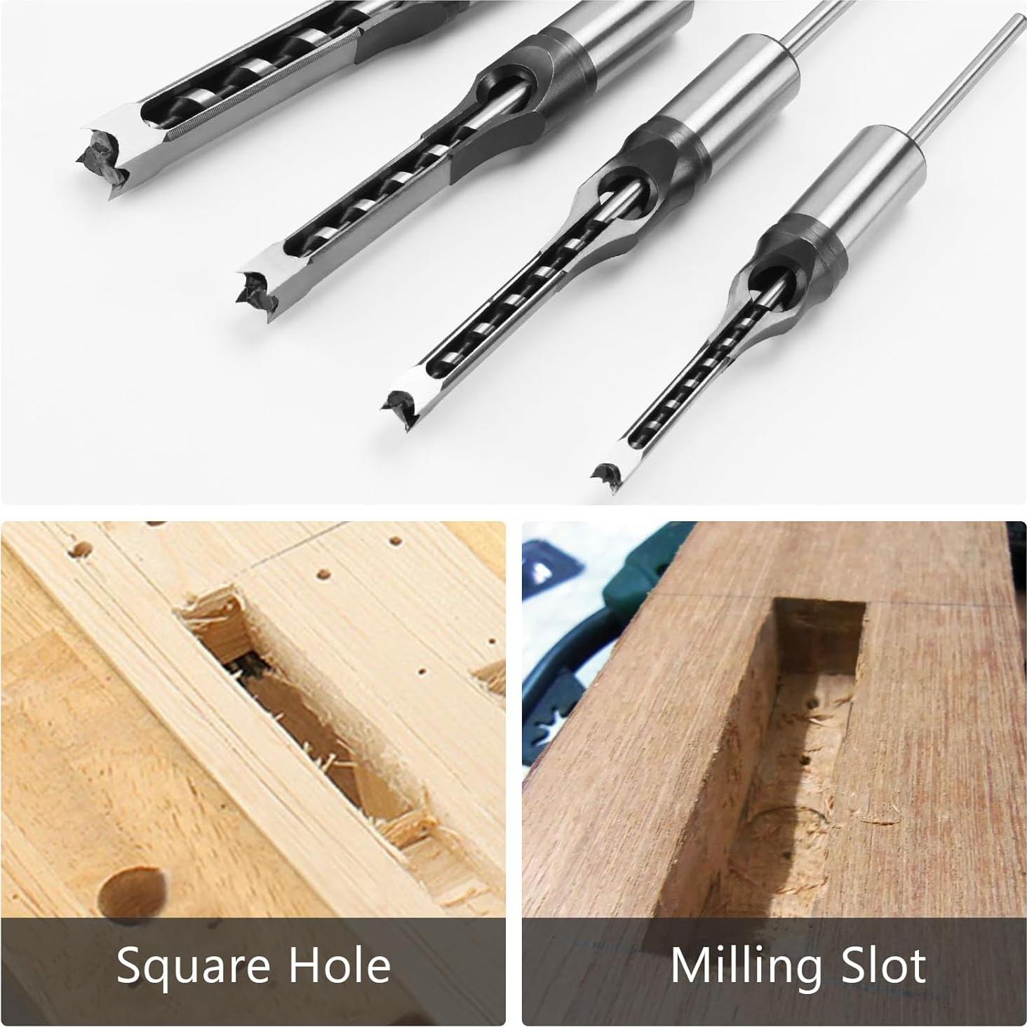 Juego de 4 Brocas de Agujero Cuadrado YGFRSTO 6.4-12.7mm