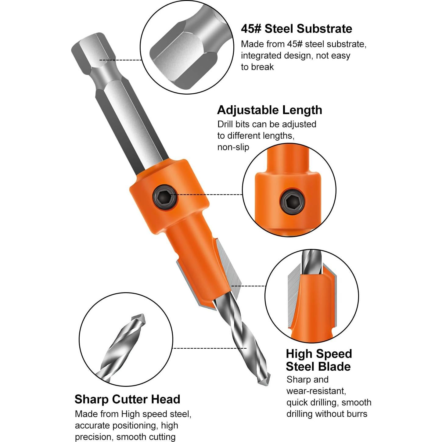 Juego de Brocas de Avellanado Lytool 5 Piezas 8mm Hexagonal