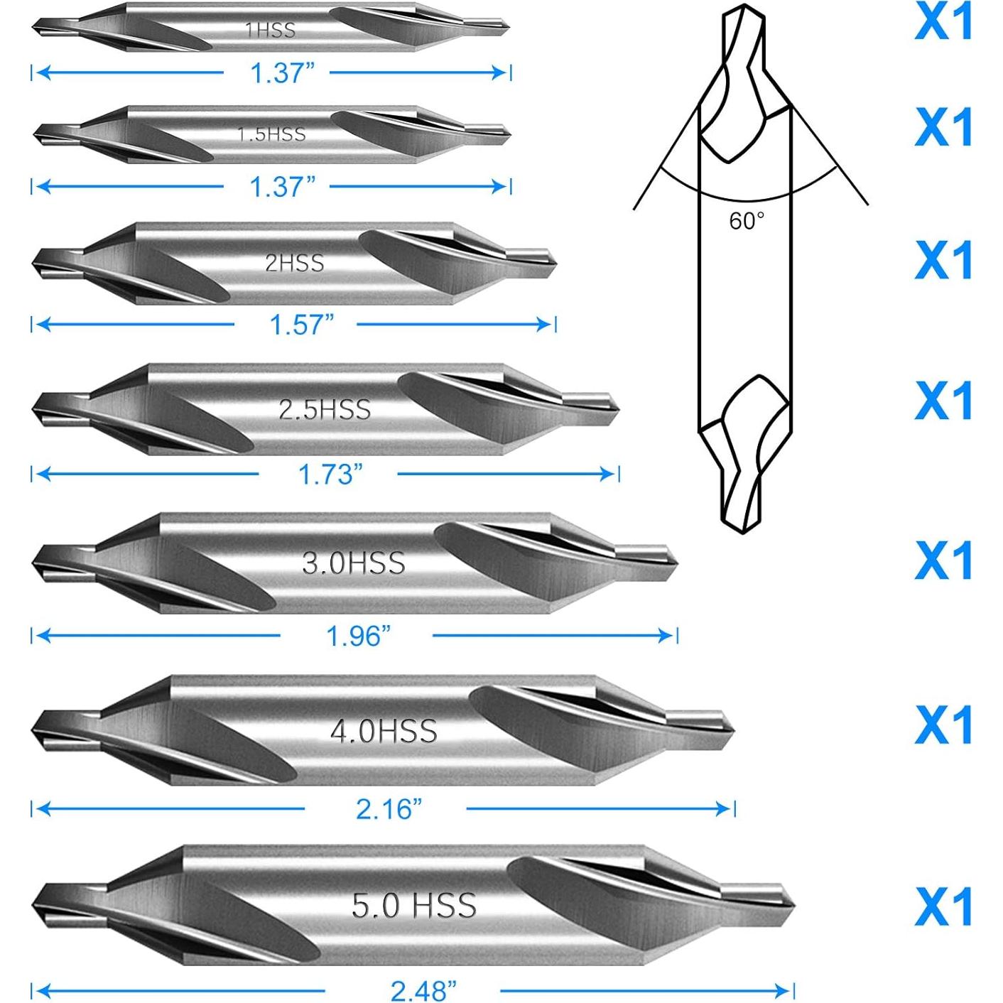 Juego de 7 Brocas Centrales M2 1.0 a 5.0mm con Estuche