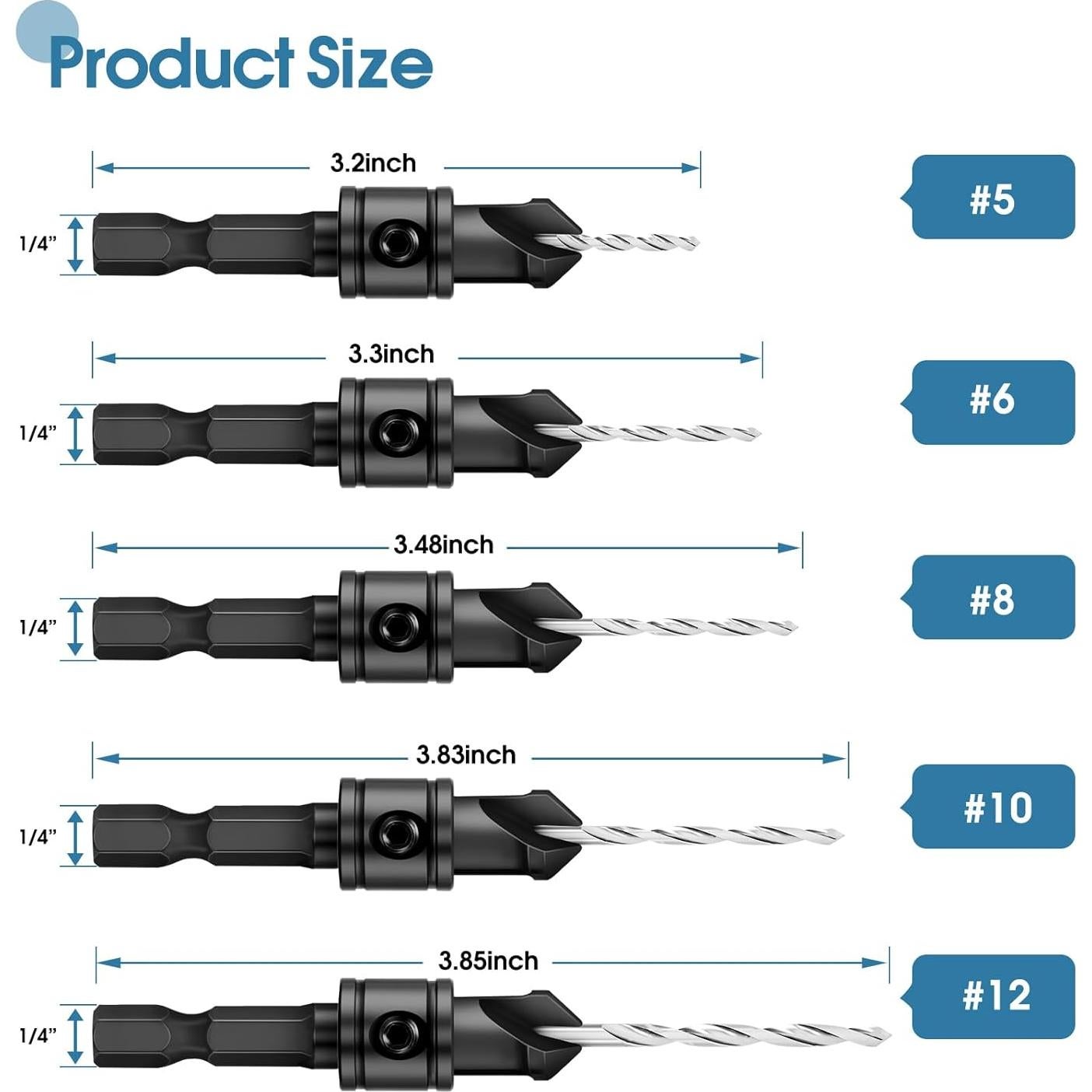 Juego de Brocas de Avellanado Feanron 5 Piezas Madera Metal